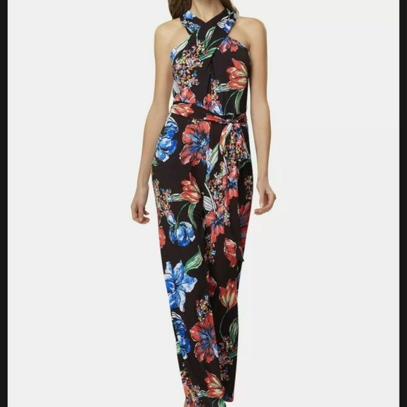 Tahari Pants - NWT Tahari ASL Halter Jumpsuit Floral Sleeveless Stretch Pockets Belted.  SZ 10